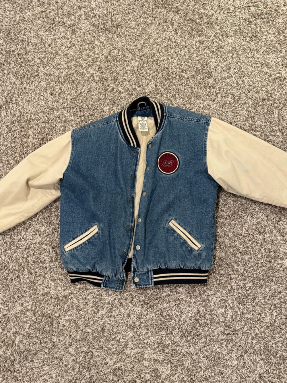 Warner Bros. Denim Blue Varsity Jacket with Cream Sleeves